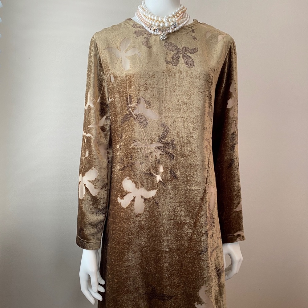 Oilily golden brown crushed velvet floral sheer cutout dress - Picture 2 of 7